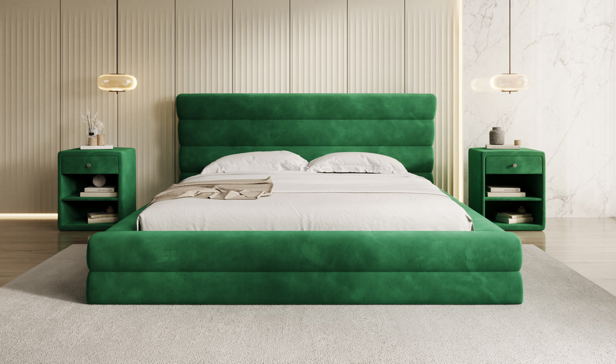 Designer upholstered bed Maren in velvet with storage