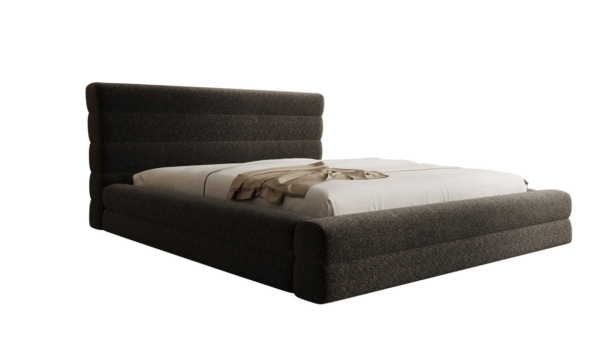 Designer upholstered bed Maren in textured fabric with storage