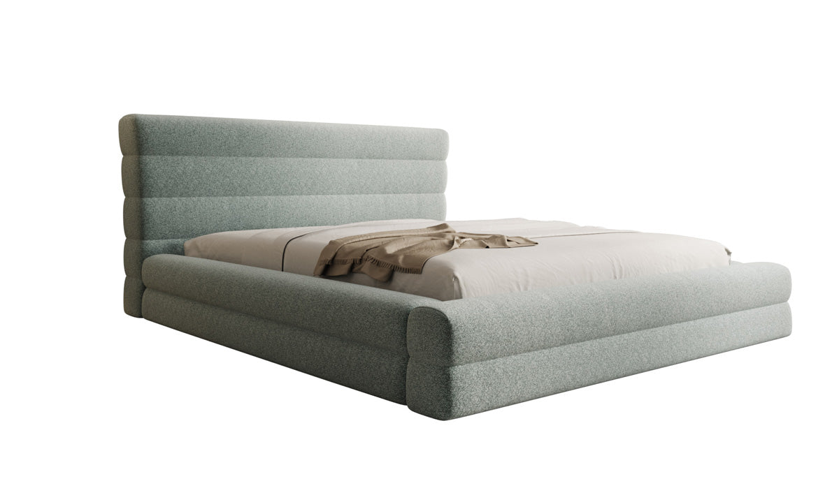 Designer upholstered bed Maren in textured fabric with storage