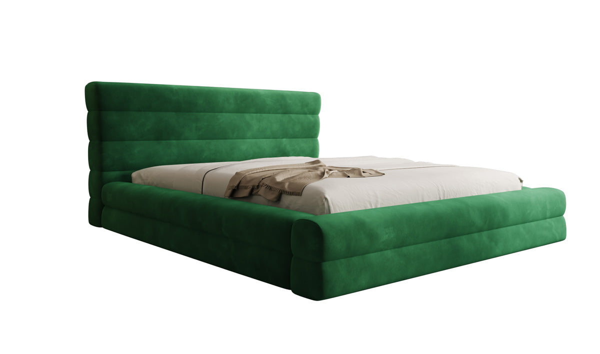 Designer upholstered bed Maren in velvet with storage