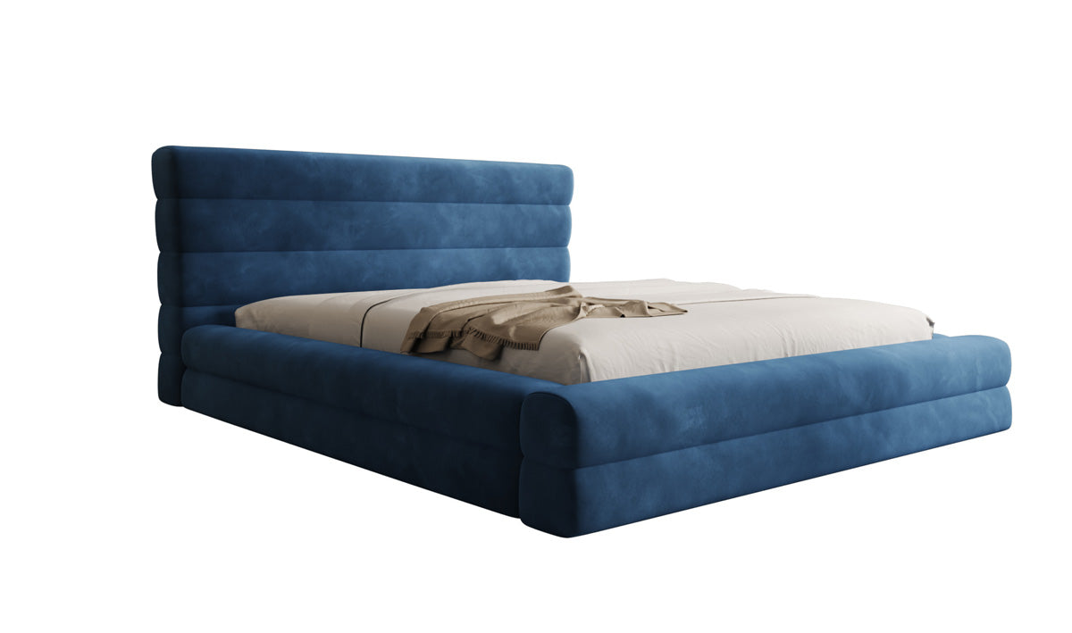 Designer upholstered bed Maren in velvet with storage