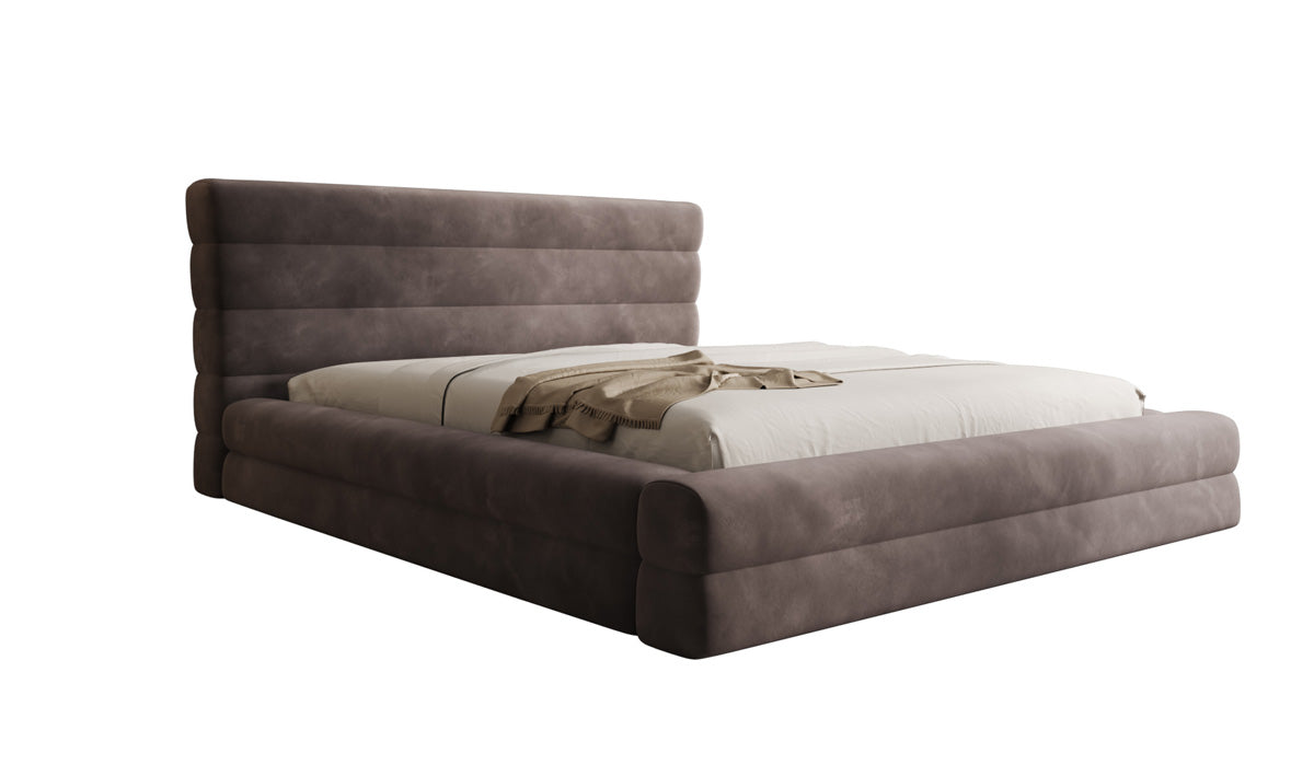Designer upholstered bed Maren in velvet with storage
