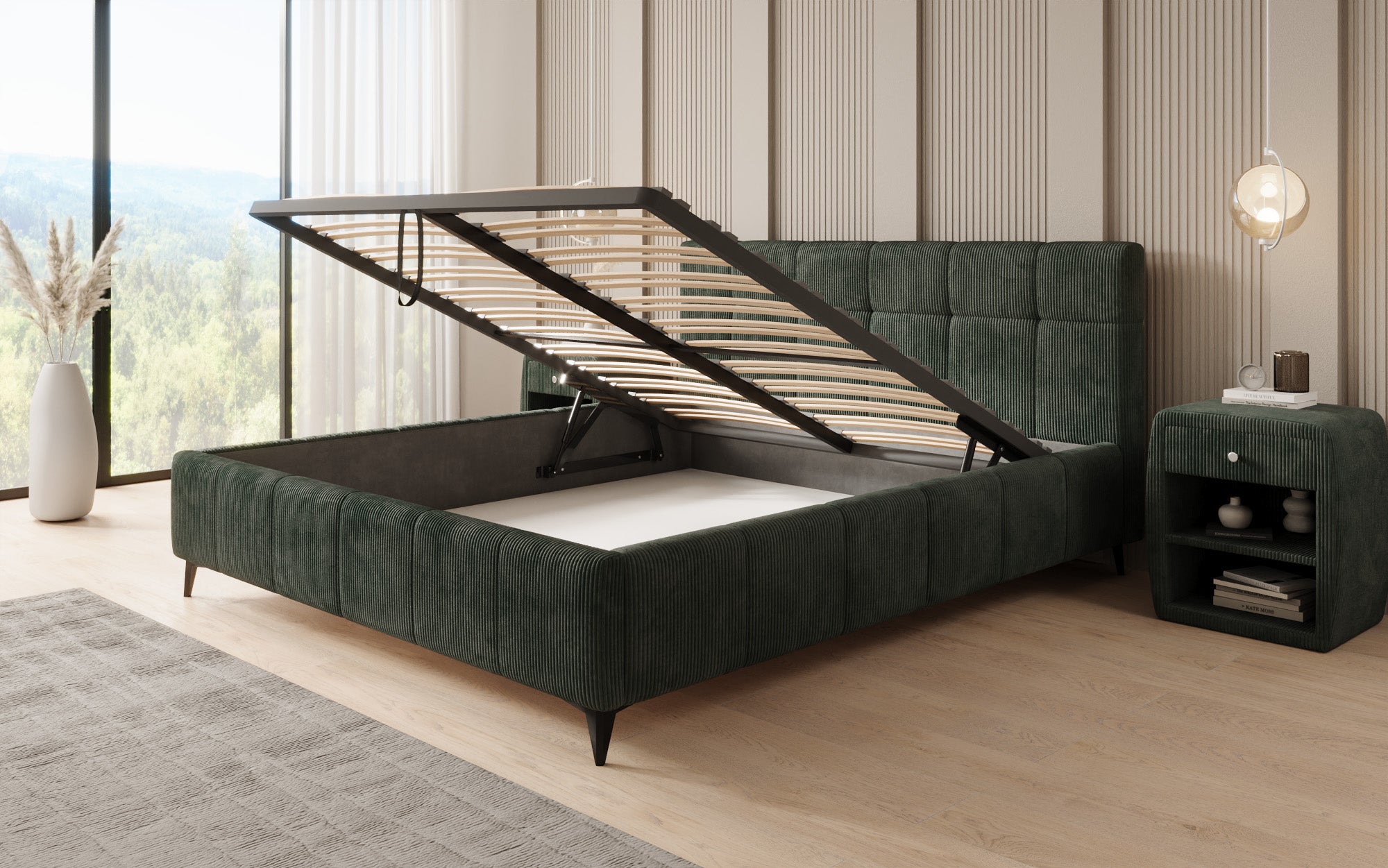 Designer upholstered bed Nelly in Corduroy with storage space
