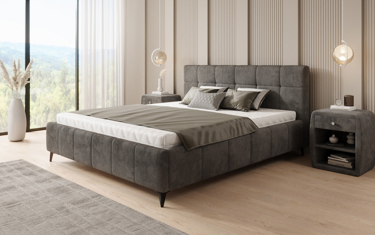 Designer upholstered bed Nelly in Corduroy with storage space