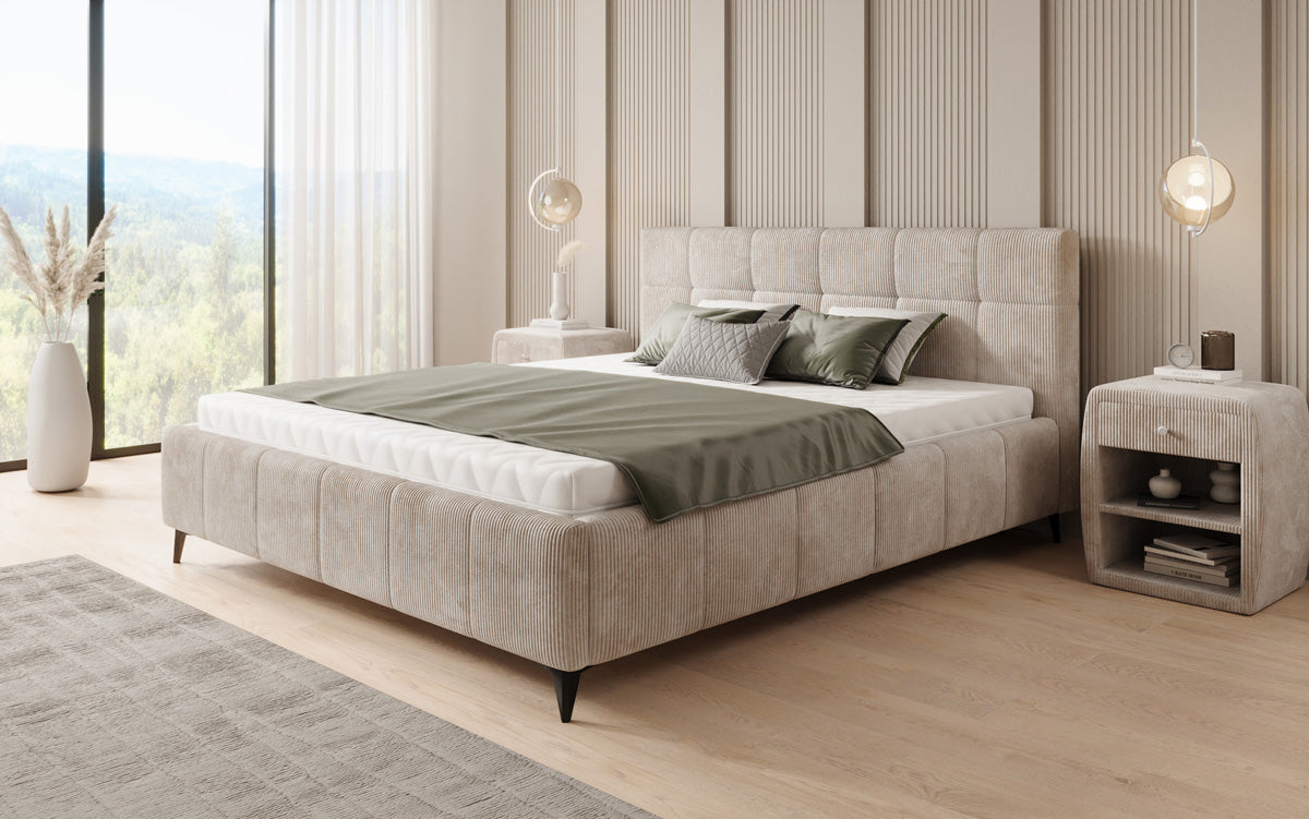 Designer upholstered bed Nelly in Corduroy with storage space