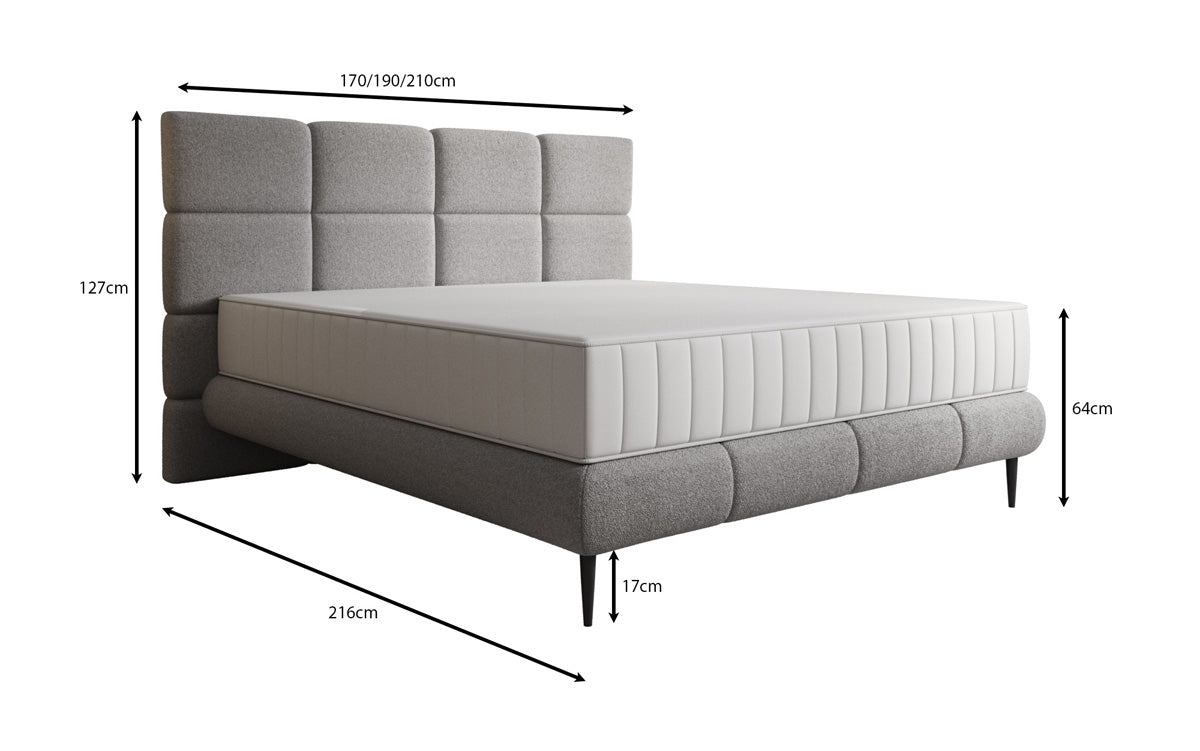 Nessa box spring bed with high legs in teddy bouclé