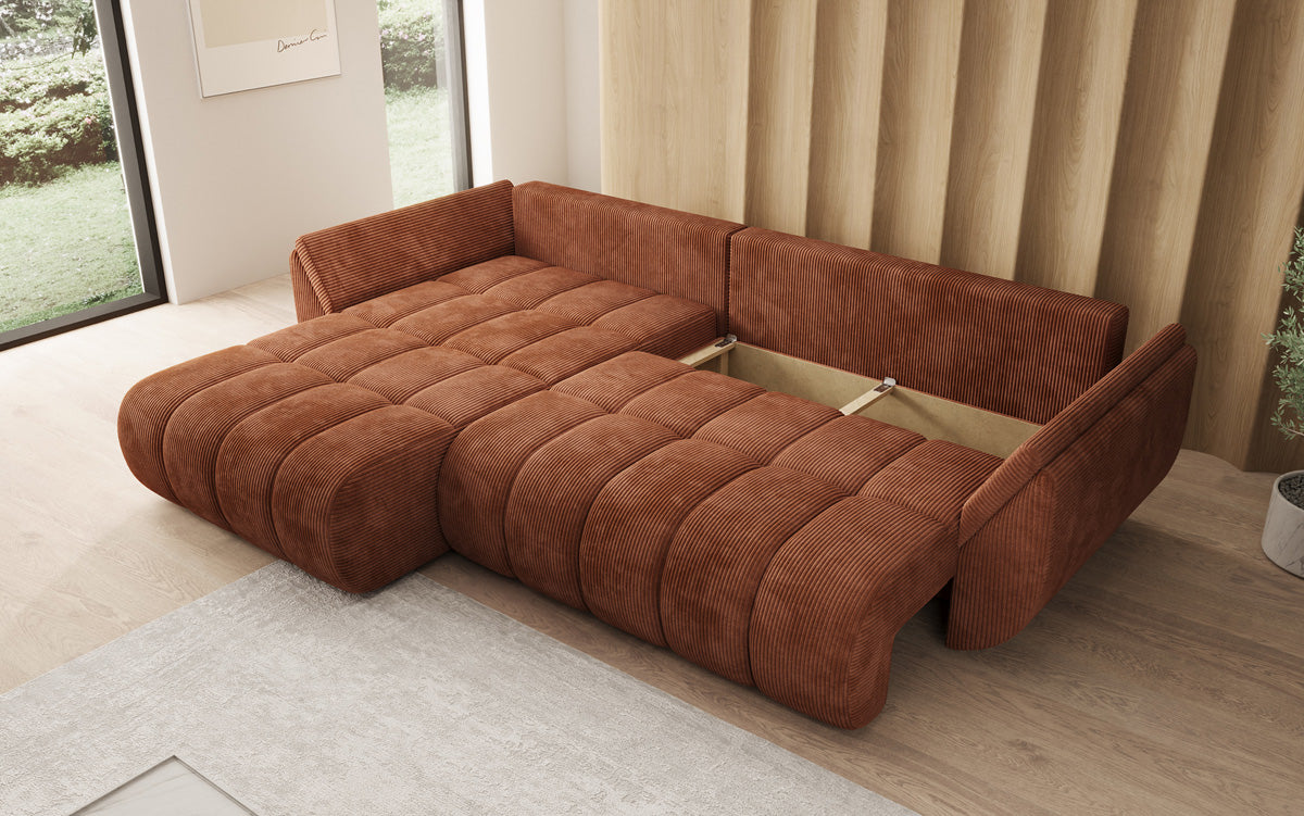 Designer Sofa Lenoa L mit Schlaffunktion und Stauraum in Cord