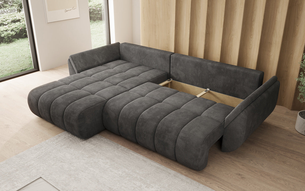 Designer Sofa Lenoa L mit Schlaffunktion und Stauraum in Cord