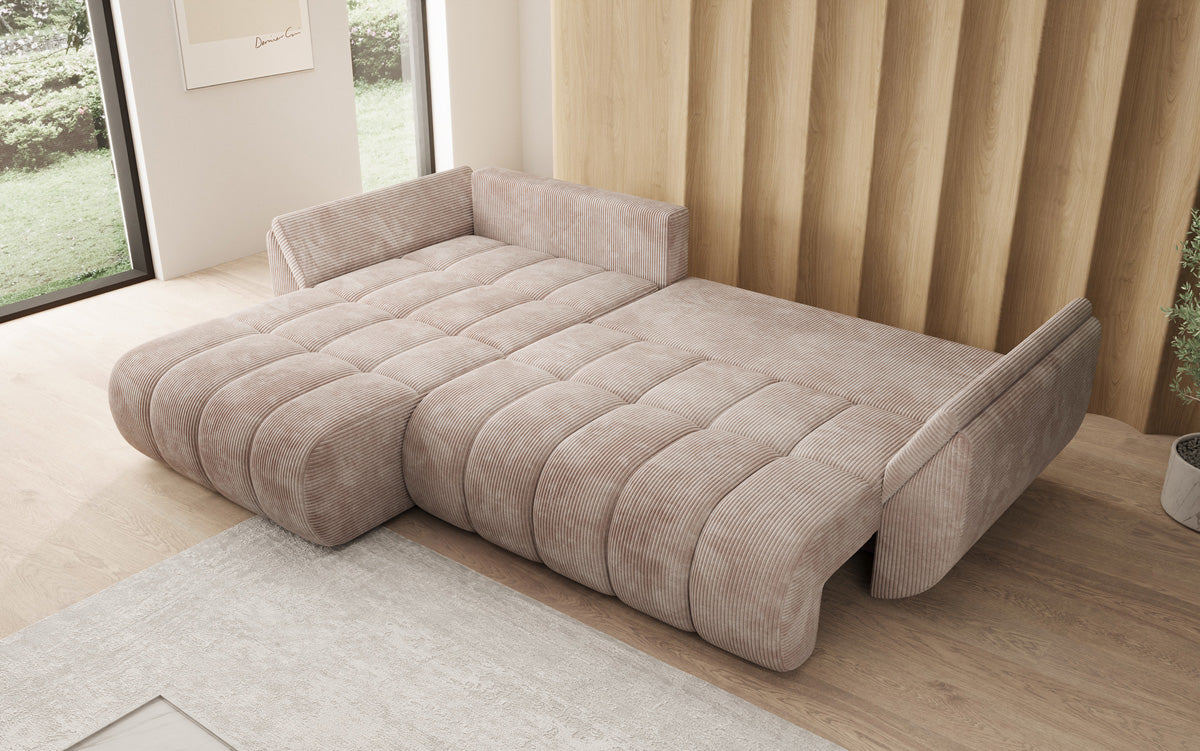 Designer Sofa Lenoa L mit Schlaffunktion und Stauraum in Cord