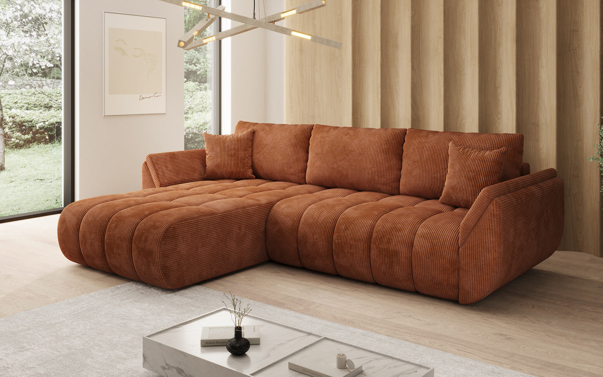 Designer Sofa Lenoa L mit Schlaffunktion und Stauraum in Cord