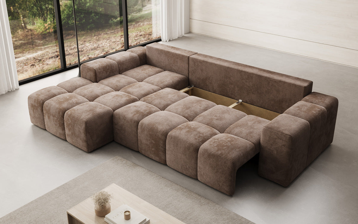 Designer Sofa Aila with sleeping and folding function in Corduroy