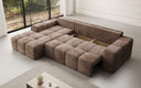 Designer corner sofa Aila with sofa bed and folding function in Corduroy