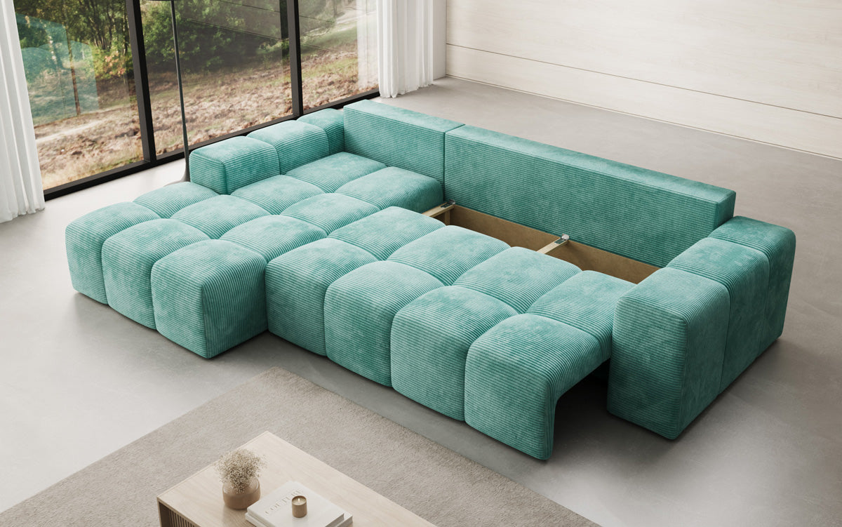 Designer Sofa Aila with sleeping and folding function in Corduroy
