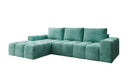 Designer corner sofa Aila with sofa bed and folding function in Corduroy