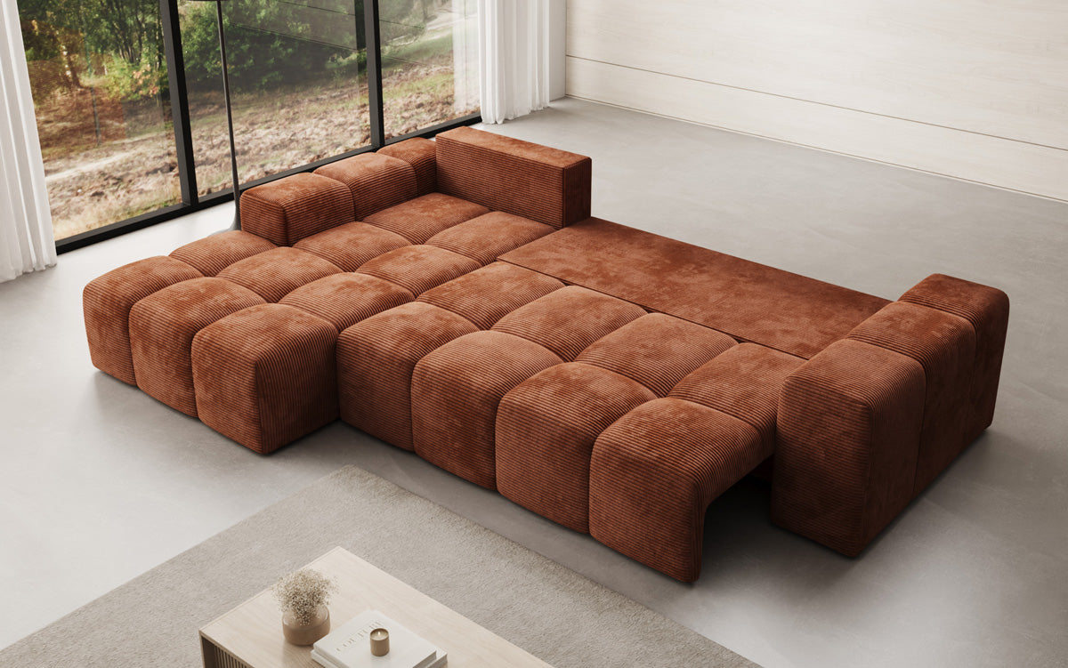 Designer Sofa Aila with sleeping and folding function in Corduroy