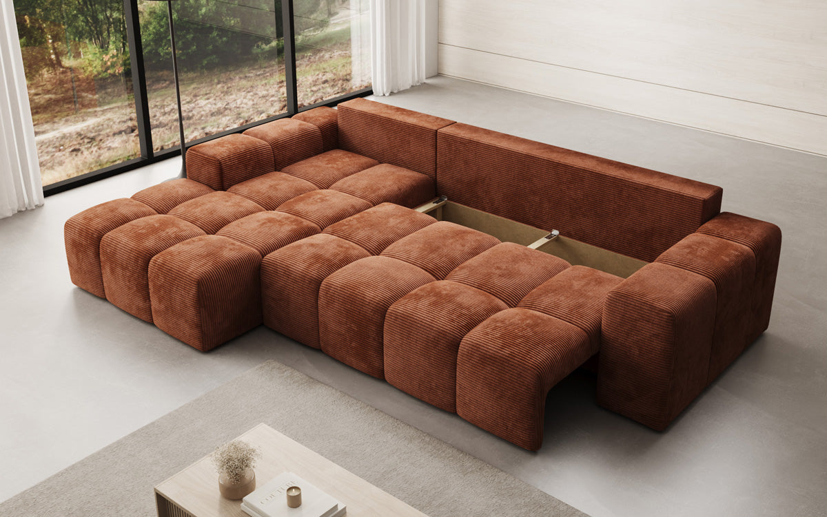 Designer Sofa Aila with sleeping and folding function in Corduroy