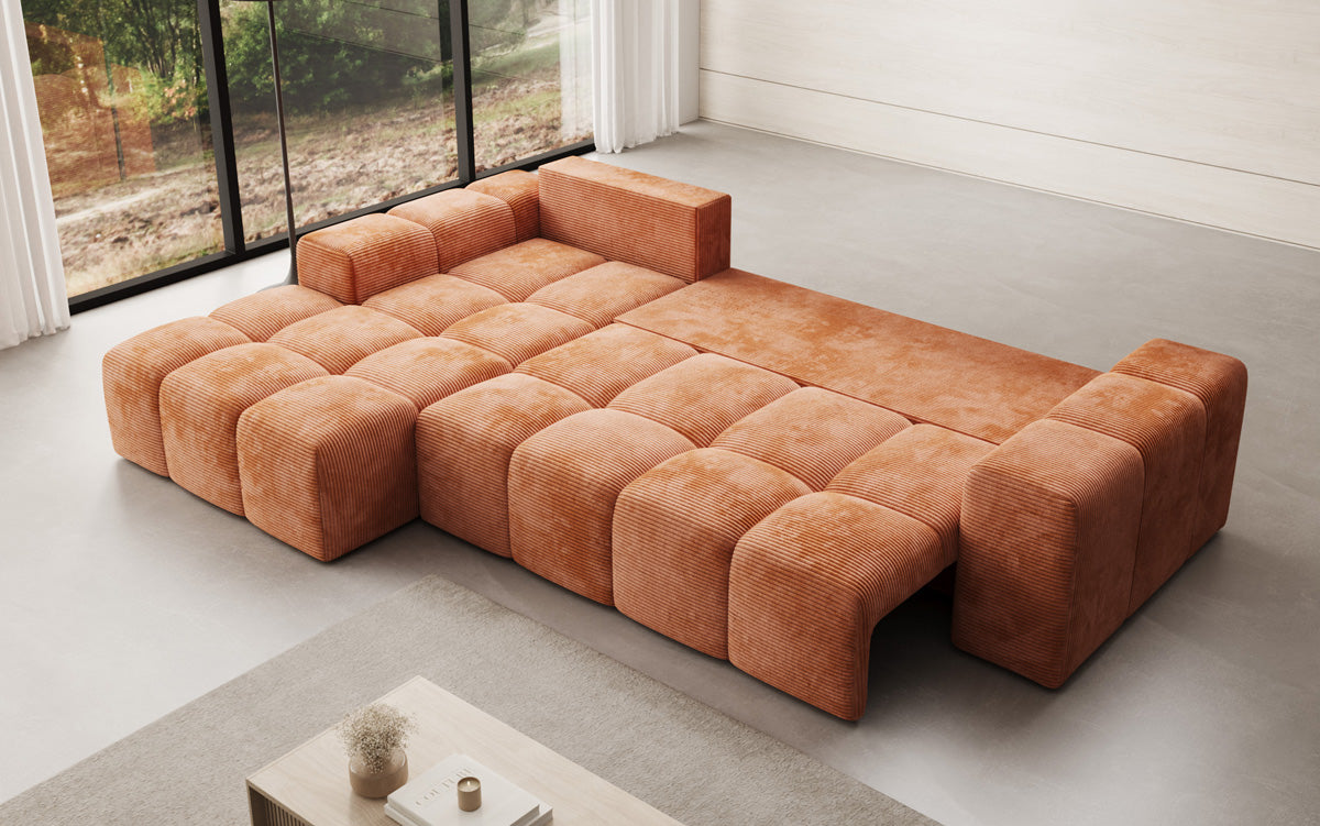 Designer Sofa Aila with sleeping and folding function in Corduroy