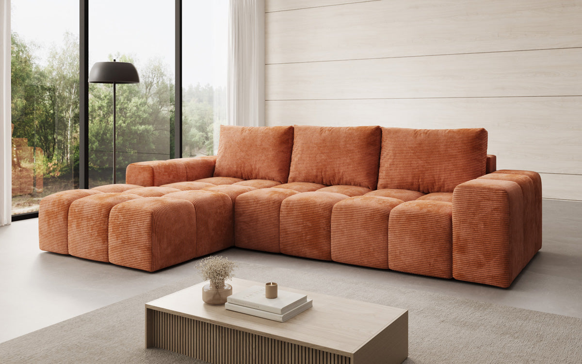 Designer Sofa Aila with sleeping and folding function in Corduroy