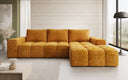 Designer corner sofa Aila with sofa bed and folding function in Corduroy
