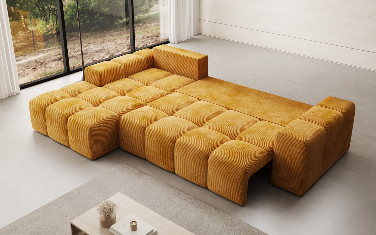 Designer Sofa Aila with sleeping and folding function in Corduroy