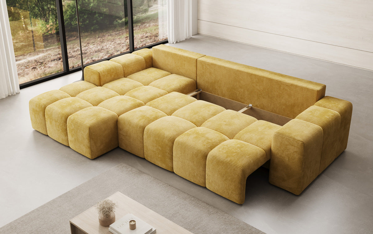 Designer Sofa Aila with sleeping and folding function in Corduroy