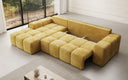 Designer corner sofa Aila with sofa bed and folding function in Corduroy
