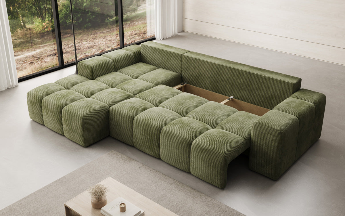 Designer Sofa Aila with sleeping and folding function in Corduroy