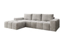 Designer corner sofa Aila with sofa bed and folding function in Corduroy