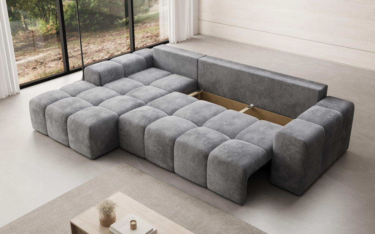 Designer Sofa Aila with sleeping and folding function in Corduroy
