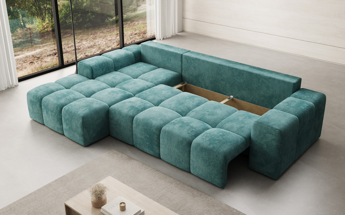 Designer Sofa Aila with sleeping and folding function in Corduroy