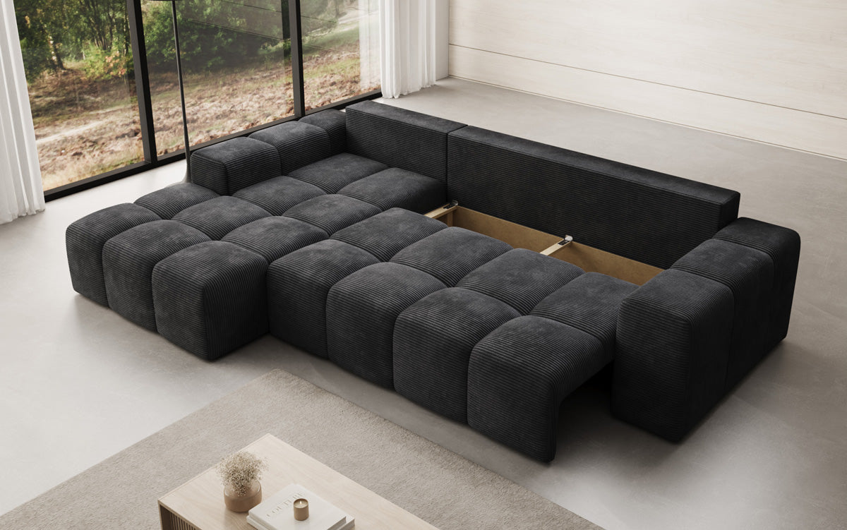 Designer Sofa Aila with sleeping and folding function in Corduroy