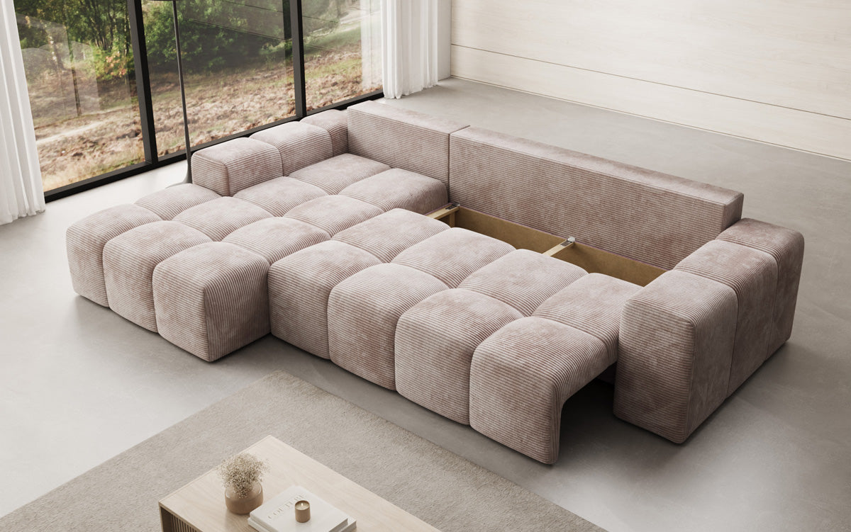 Designer Sofa Aila with sleeping and folding function in Corduroy