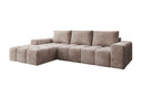Designer corner sofa Aila with sofa bed and folding function in Corduroy