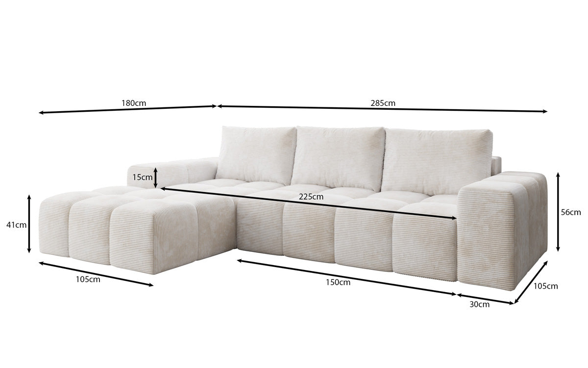 Designer Sofa Aila with sleeping and folding function in Corduroy