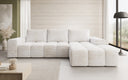 Designer corner sofa Aila with sofa bed and folding function in Corduroy