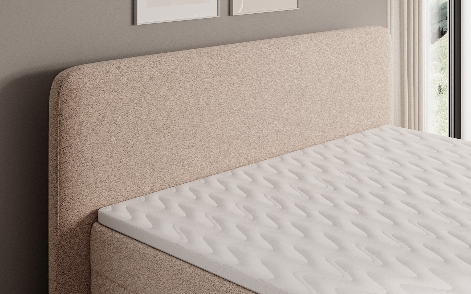 Box spring bed Nea in textured fabric with storage space