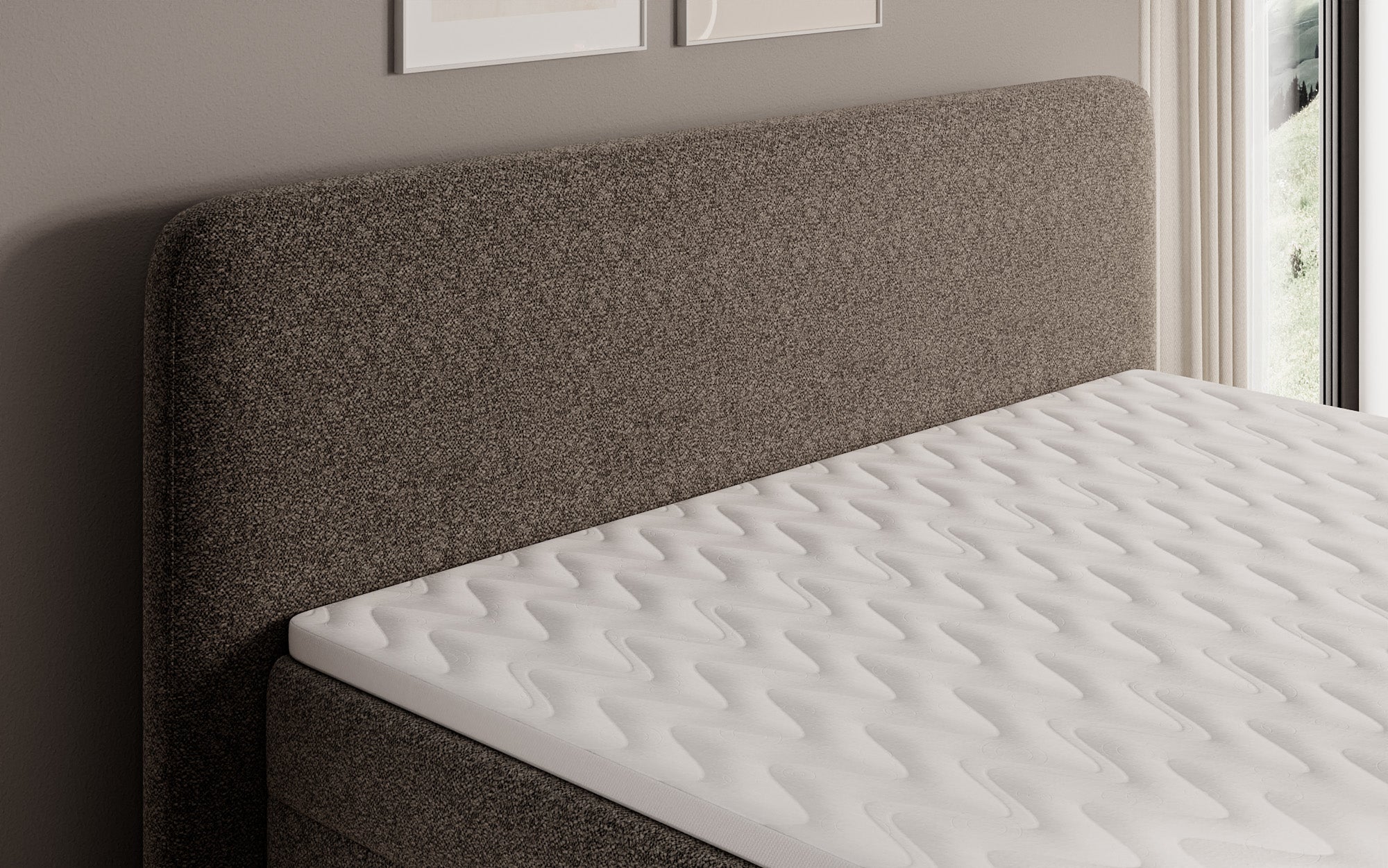 Box spring bed Nea in textured fabric with storage space