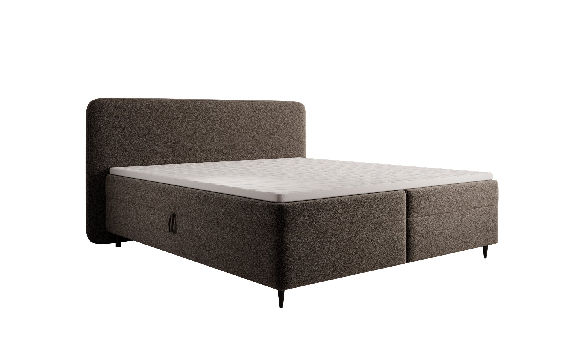Box spring bed Nea in textured fabric with storage space