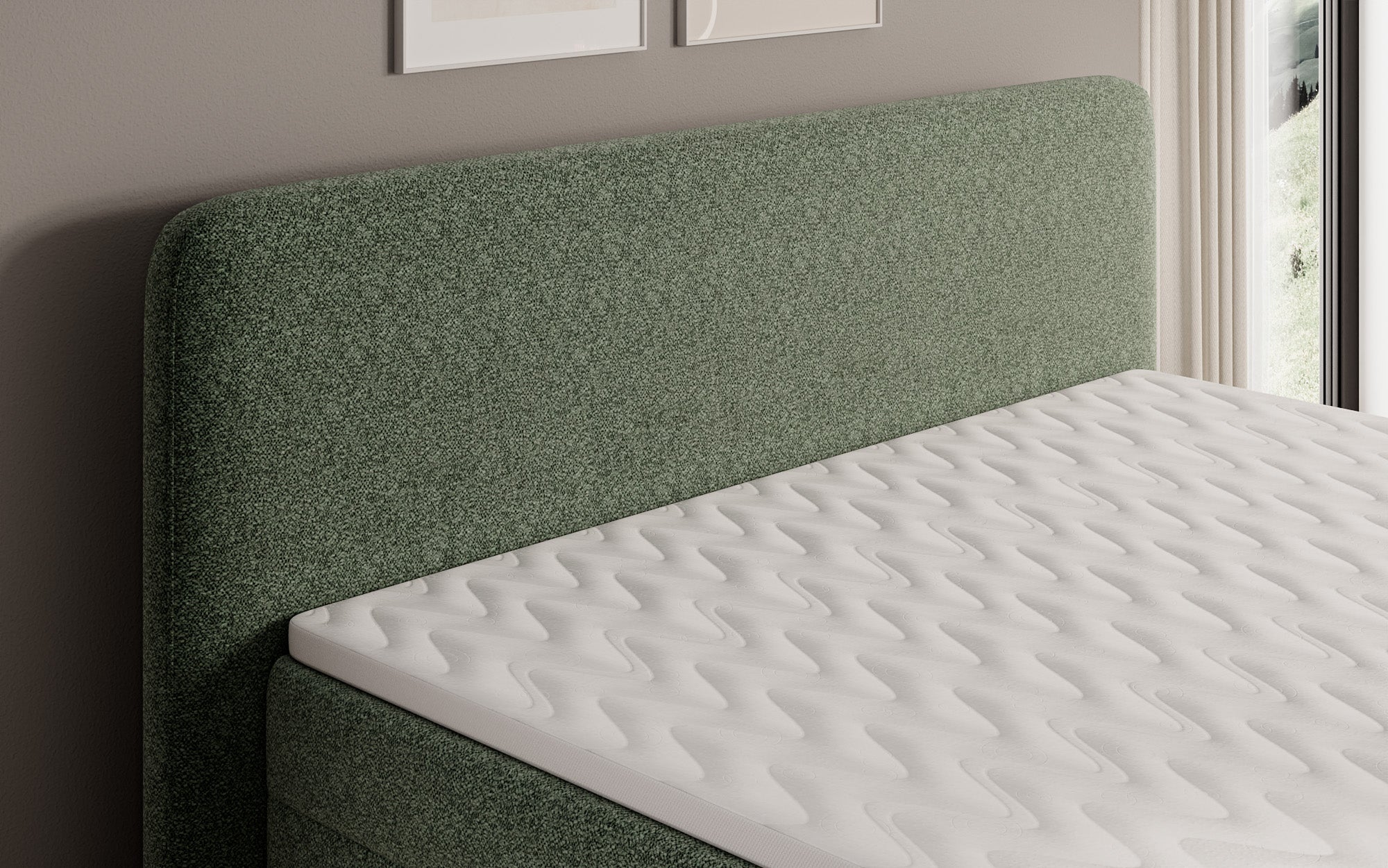 Box spring bed Nea in textured fabric with storage space
