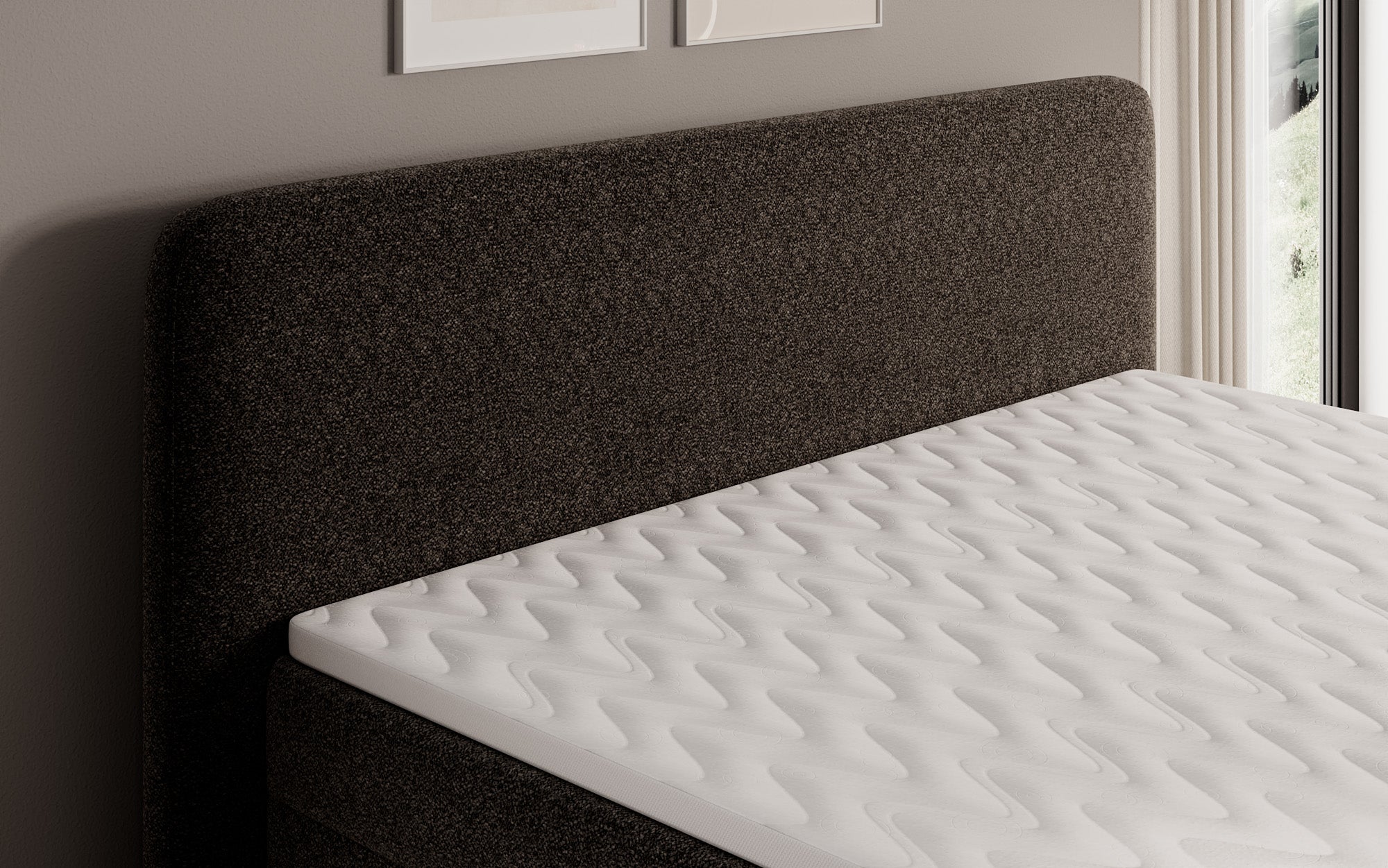 Box spring bed Nea in textured fabric with storage space