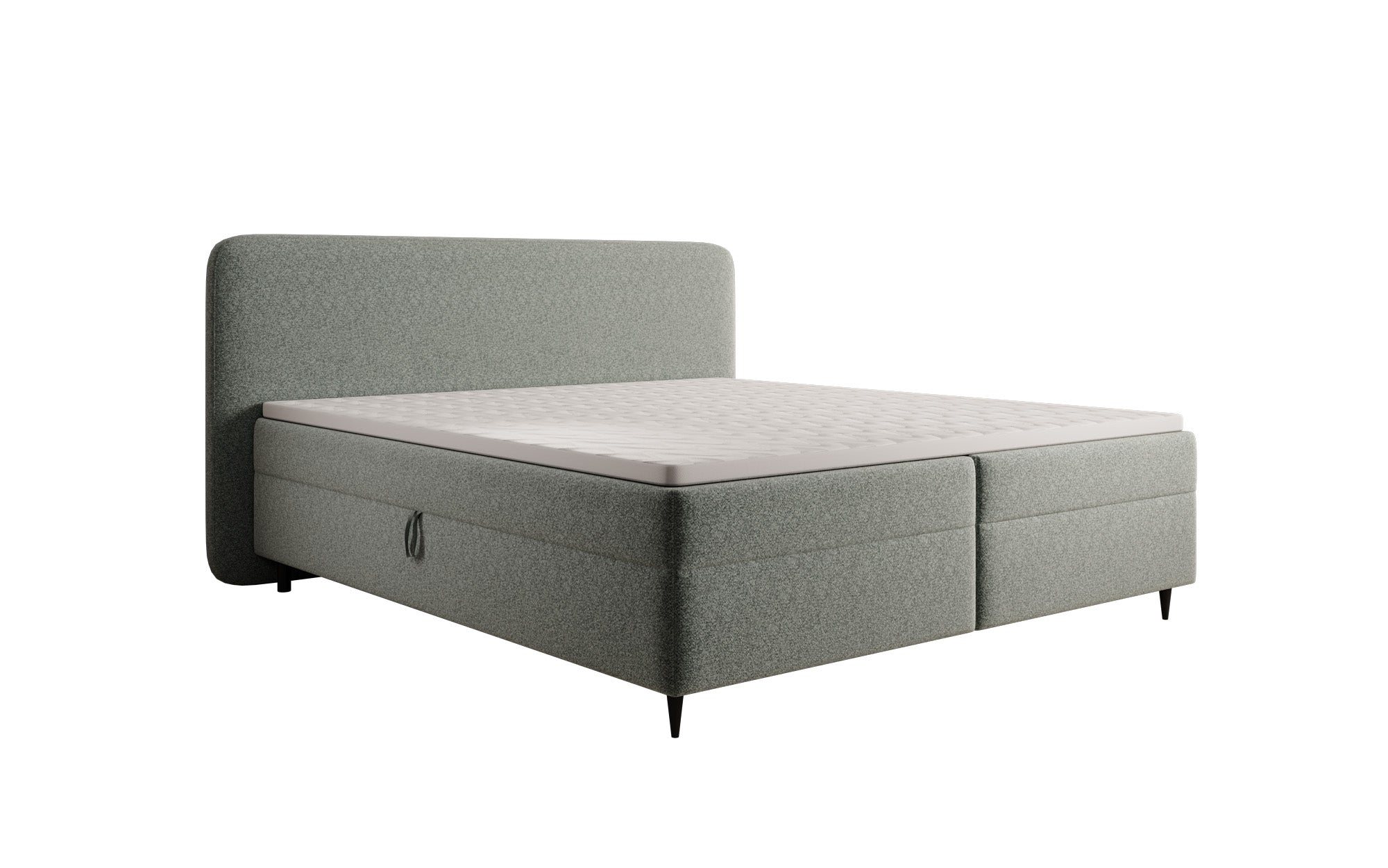 Box spring bed Nea in textured fabric with storage space