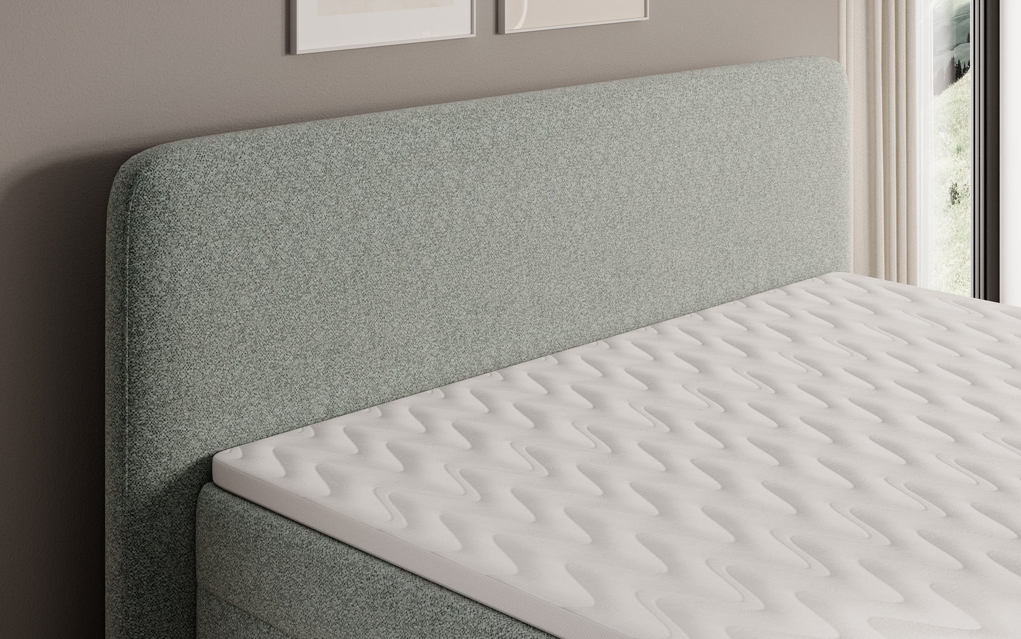 Box spring bed Nea in textured fabric with storage space