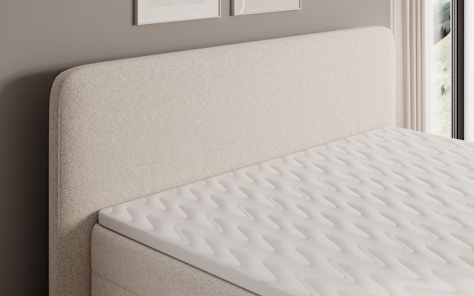 Box spring bed Nea in textured fabric with storage space