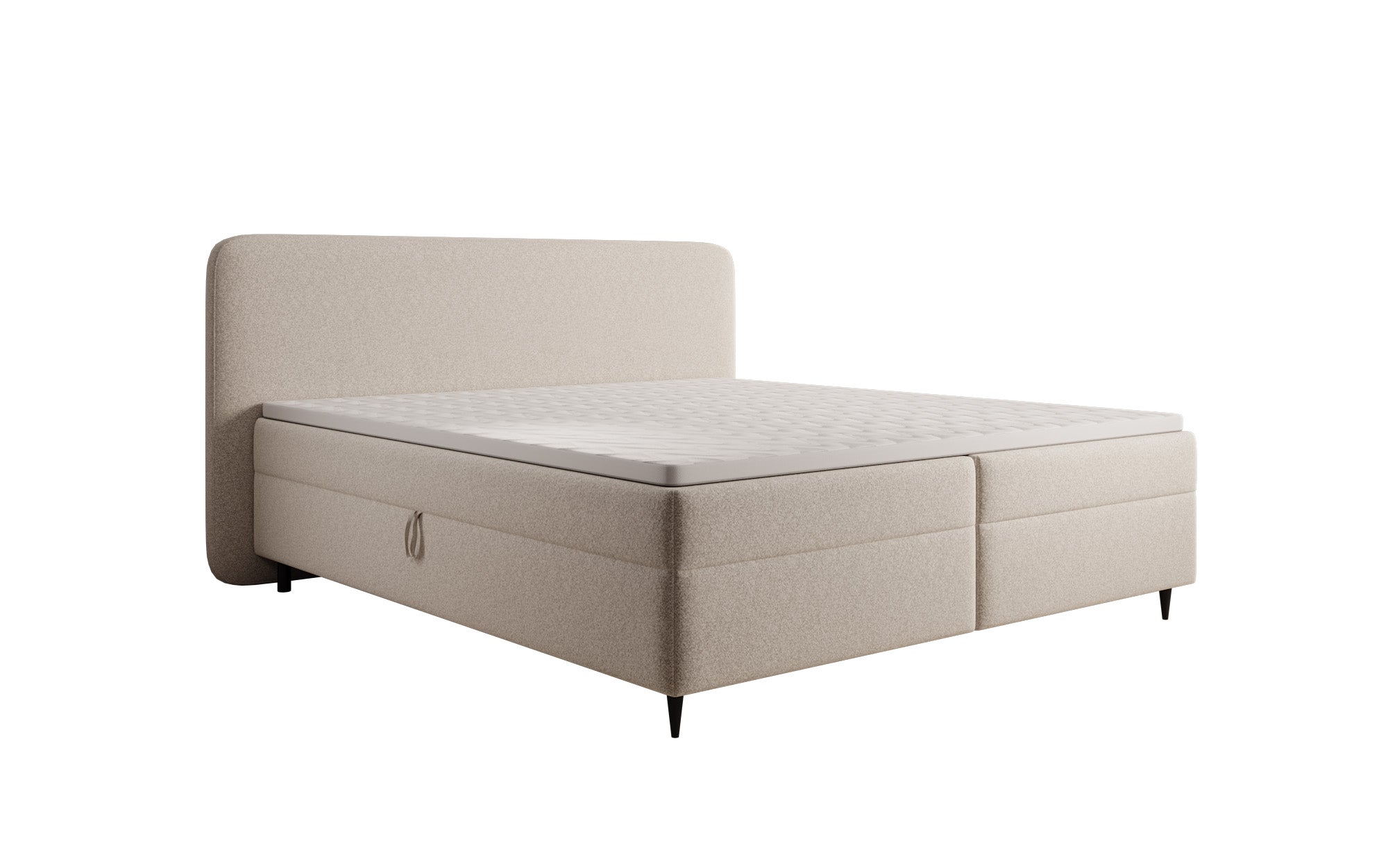 Box spring bed Nea in textured fabric with storage space