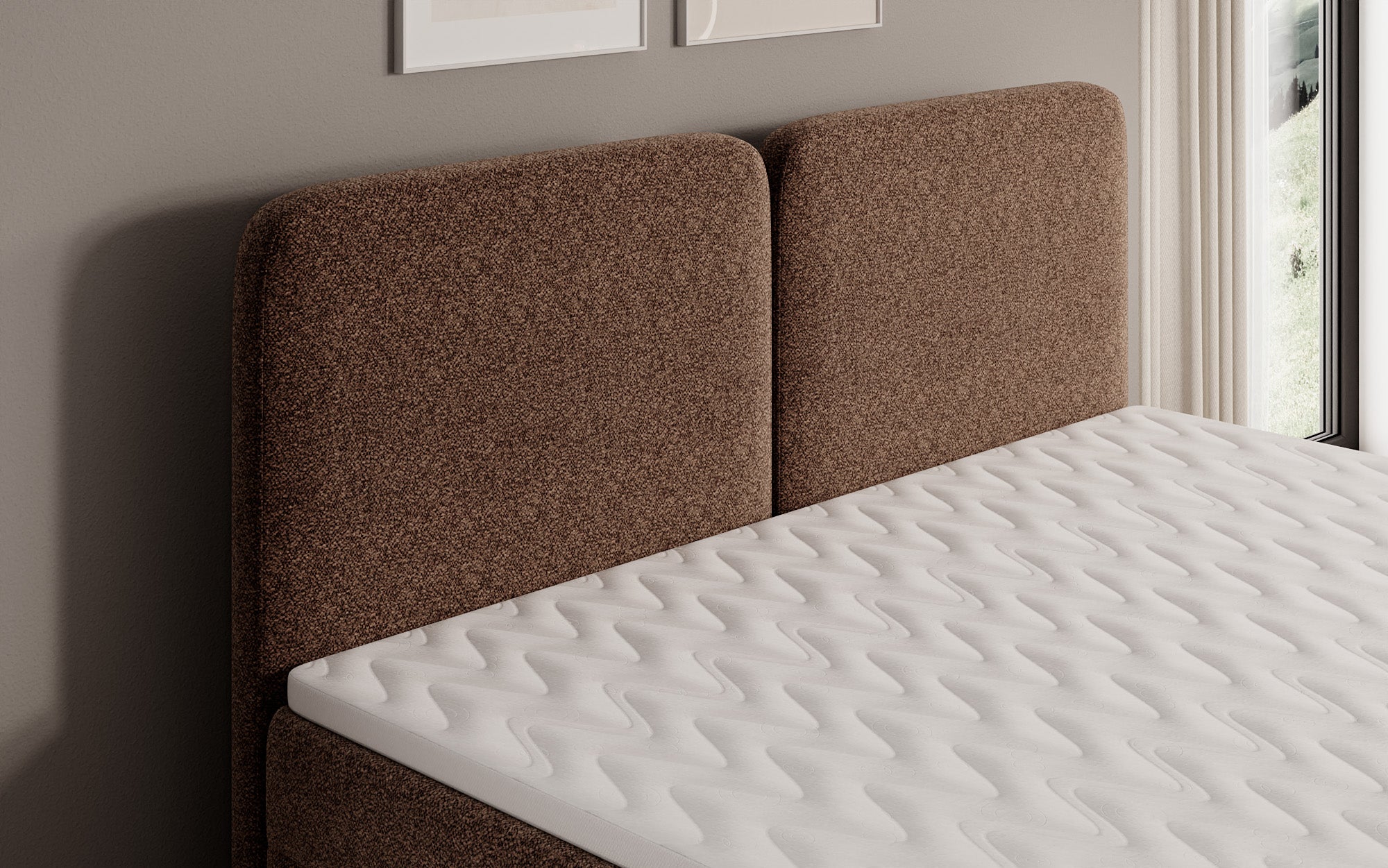 Box spring bed Mira in textured fabric with storage space