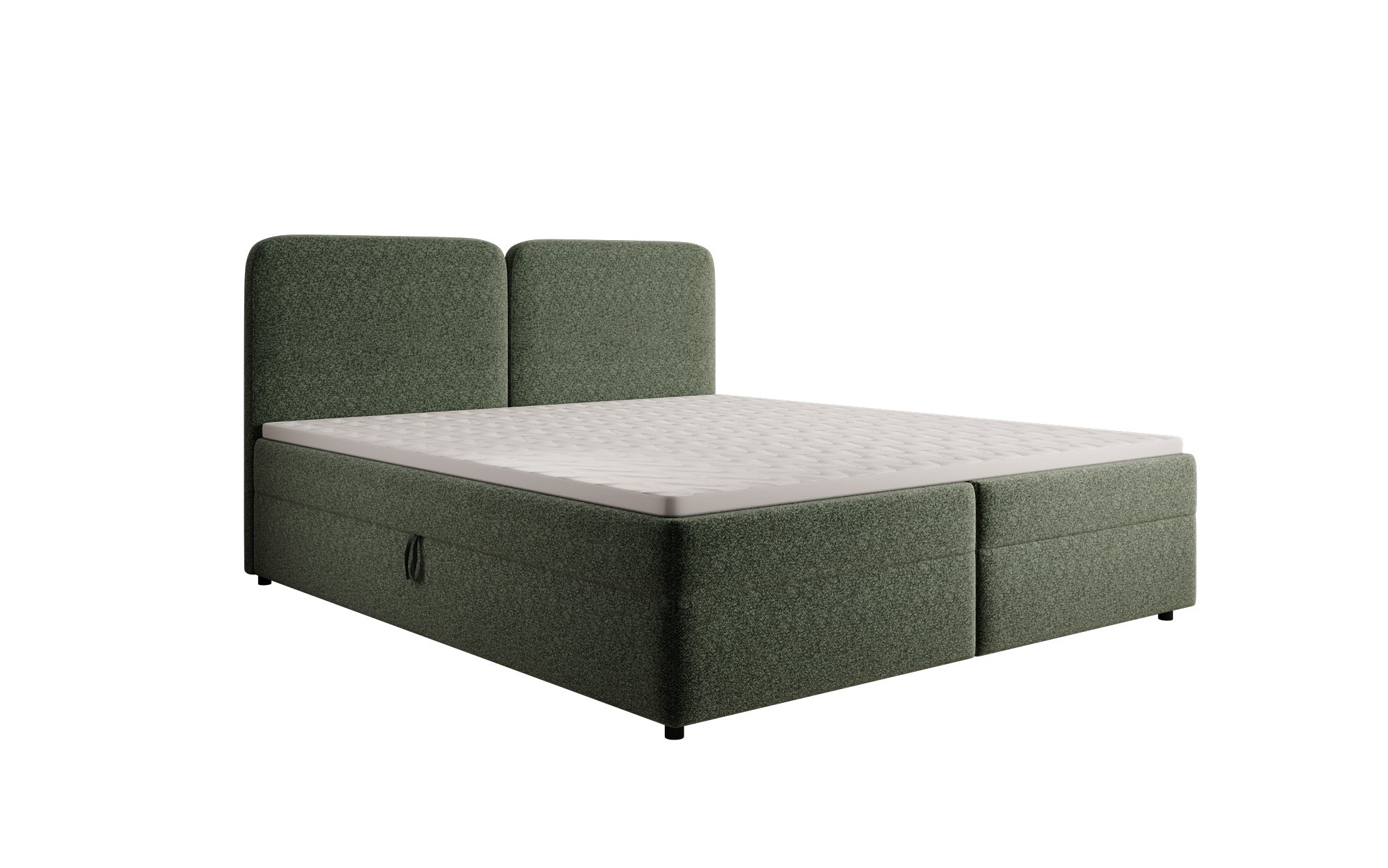 Box spring bed Mira in textured fabric with storage space