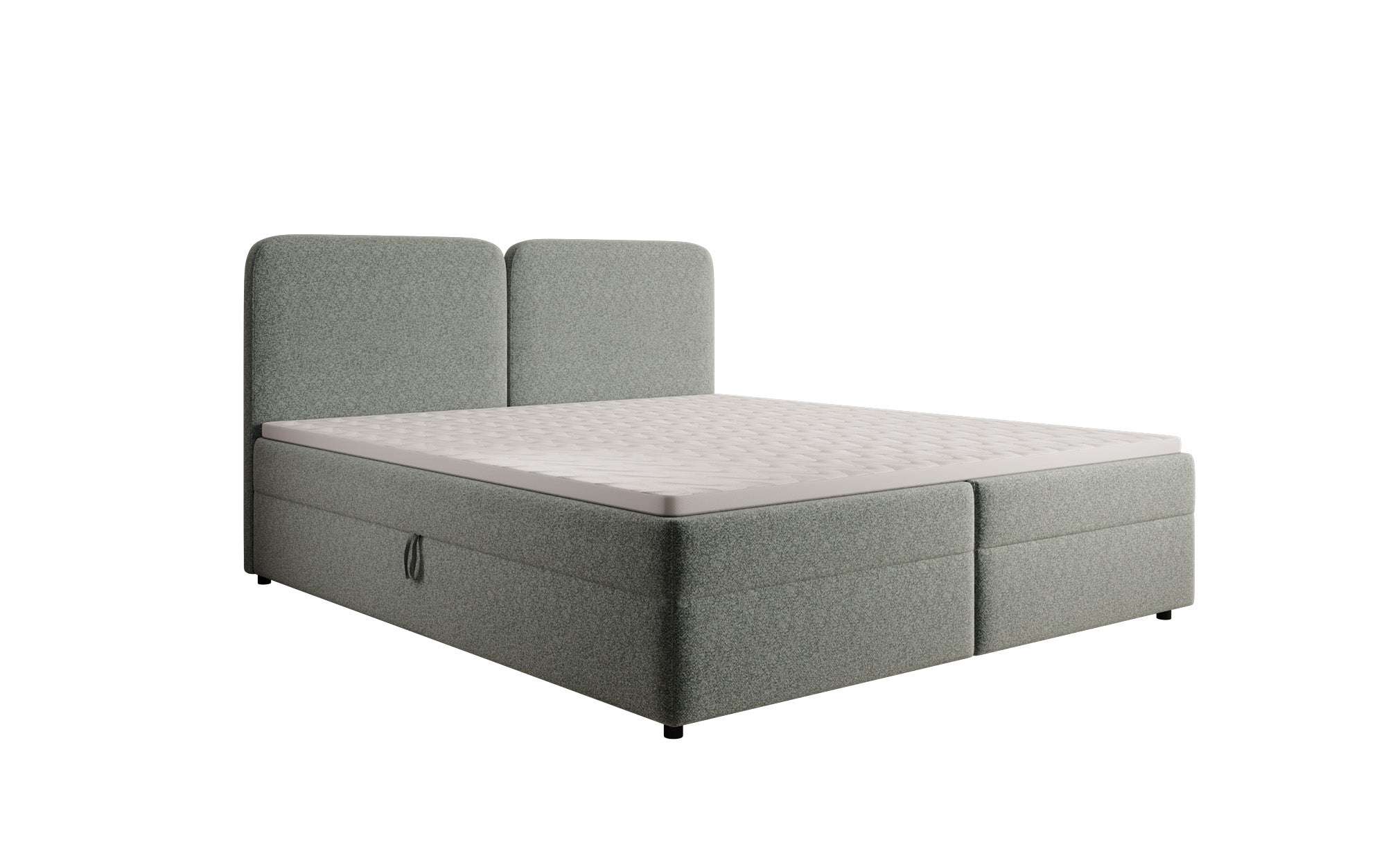 Box spring bed Mira in textured fabric with storage space