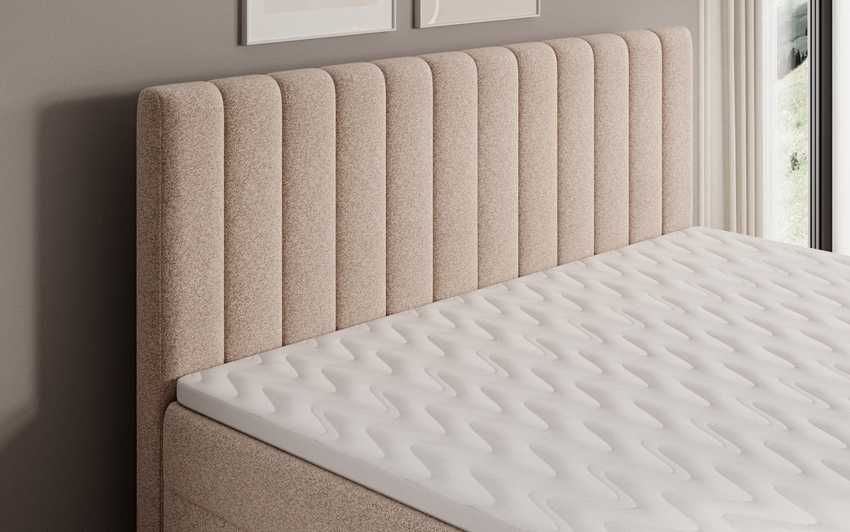 Chelsea box spring bed in textured fabric with storage space