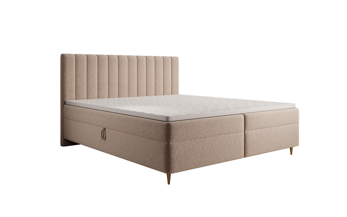 Chelsea box spring bed in textured fabric with storage space