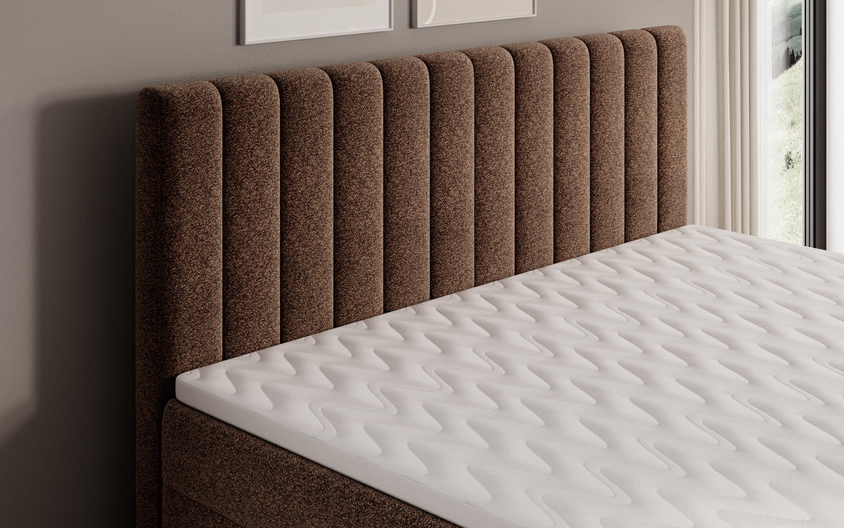 Chelsea box spring bed in textured fabric with storage space
